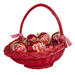 Image showing Christmas decorations with balls in basket