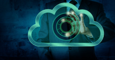 Image showing Manager Touching Virtual Dial Lock In The Cloud