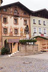 Image showing Berchtesgaden, Germany, Bayern 11/29/2015: Advent wreath on a fountain at the Advent market in Berchtesgaden