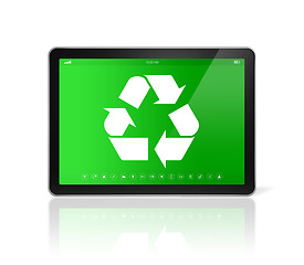 Image showing Digital tablet PC with a recycling symbol on screen. environment