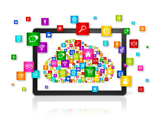 Image showing Cloud computing symbol in Digital Tablet pc