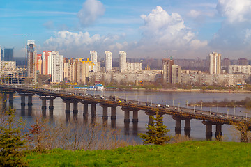 Image showing Long bridge with traffic in Kiev Ukraine