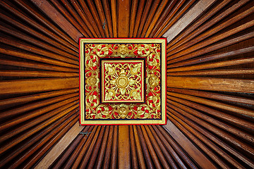 Image showing Beautiful, Symetrical, Hand Carved Wooden Ceiling Tile with Live