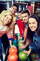 Image showing happy friends in bowling club