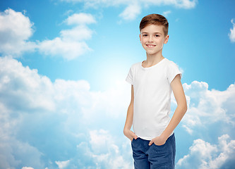 Image showing happy boy in white t-shirt and jeans