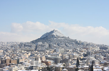 Image showing Lycabettus hill during winter blizzard