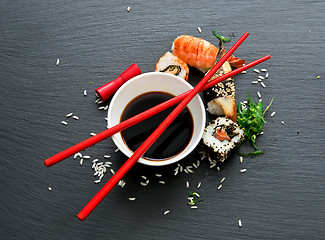 Image showing Sushi with soy