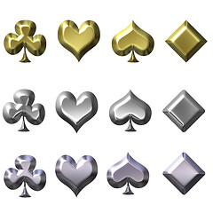 Image showing Playing card suits in gold silver and chrome