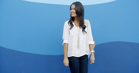 Image showing Glamorous Young Woman Standing At The Wall