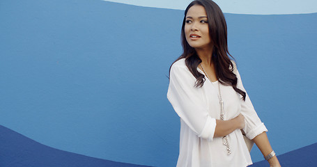 Image showing Glamorous Young Woman Standing At The Wall