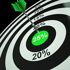 Image showing 25 Percent On Dartboard Showing Twenty-Five Percent Off