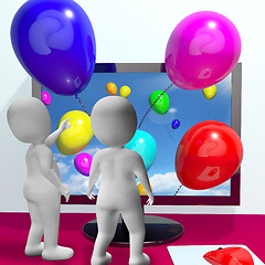 Image showing Balloons Coming From Screen Show Online Celebrations Greeting