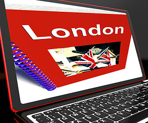 Image showing London Book On Laptop Shows Britain Guide