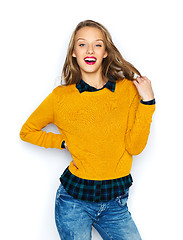 Image showing happy young woman or teen girl in casual clothes