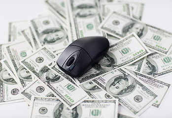 Image showing close up of computer mouse and dollar cash money