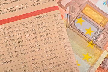 Image showing Close-up newspaper with of Euro banknotes 