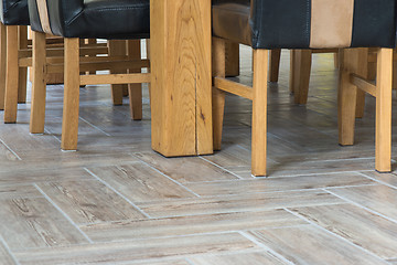 Image showing Closeup of wooden chairs and table legs