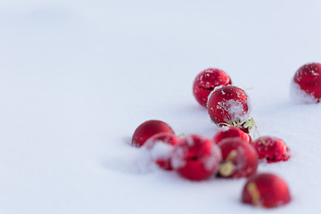 Image showing red christmas balls in fresh snow