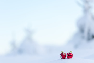 Image showing red christmas balls in fresh snow