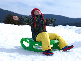 Image showing happy young boy have fun on winter vacatioin on fresh snow