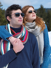 Image showing happy young couple having fun on fresh show on winter vacation