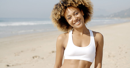 Image showing Portrait Of Girl Smiling On Beach