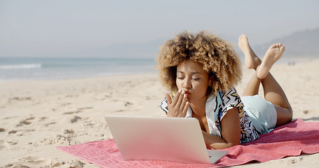 Image showing Girl Chatting Outdoor