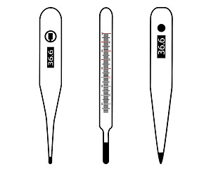 Image showing electronic thermometers and mercury