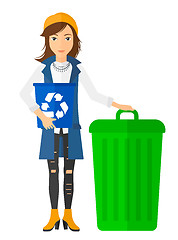 Image showing Woman with recycle bins.