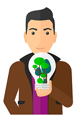 Image showing Man with lightbulb and trees inside.