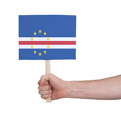 Image showing Hand holding small card - Flag of Cape Verde