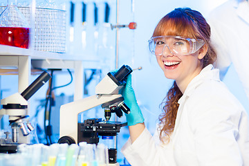 Image showing Young scientist having fun in lab.