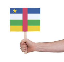 Image showing Hand holding small card - Flag of Central African Republic