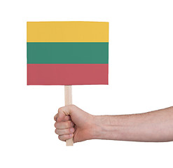 Image showing Hand holding small card - Flag of Lithuania