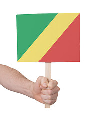 Image showing Hand holding small card - Flag of Congo