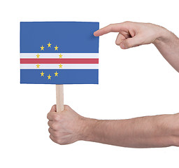 Image showing Hand holding small card - Flag of Cape Verde