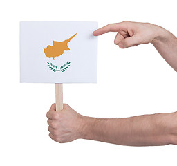 Image showing Hand holding small card - Flag of Cyprus