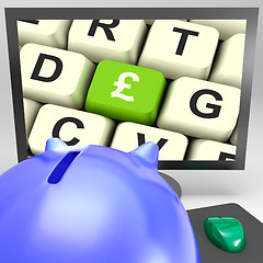 Image showing Pound Key On Monitor Showing Britain Prosperity