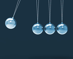 Image showing Four Silver Newtons Cradle Shows Blank Spheres Copyspace For 4 L