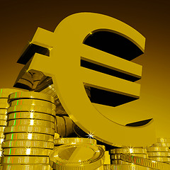 Image showing Euro Symbol On Coins Showing European Wealth