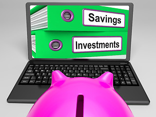 Image showing Savings And Investments Files On Laptop Showing Finances