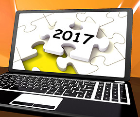 Image showing Two Thousand And Seventeen On Laptop Shows New Years Resolution 