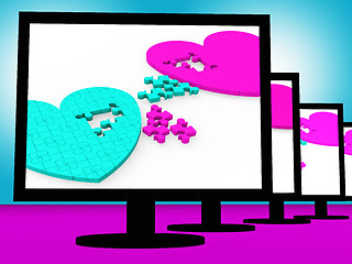Image showing Two Hearts On Monitors Showing Celebrities\' Romances