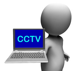 Image showing CCTV Laptop Shows Monitored Protection Or Monitoring Online