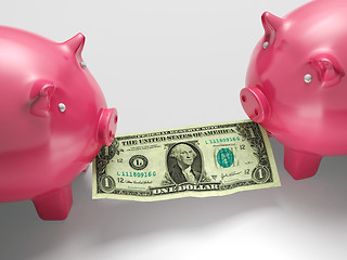 Image showing Piggybanks Eating Money Shows Financial Crisis