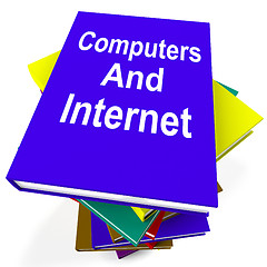 Image showing Computers And Internet Book Stack Shows Web Research