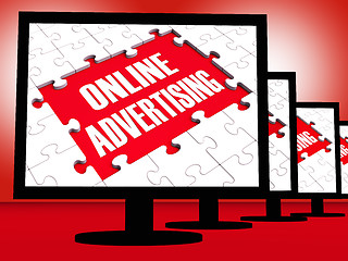 Image showing Online Advertising On Monitors Showing Marketing Strategies