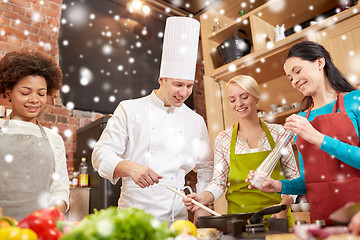 Image showing happy women and chef cook cooking in kitchen