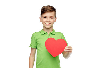 Image showing happy boy holding red heart shape