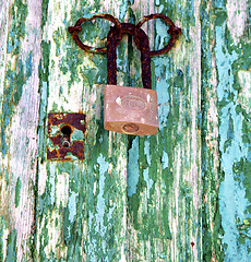 Image showing padlock spain   knocker lanzarote abstract door wood  